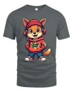 Cute Street Style Dog With Hoodie And Headphones Graphic T Shirt - gray t-shirt on white background