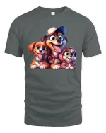 Cute Cartoon Dog Family Smiling Puppy Illustration Graphic T Shirt - gray t-shirt on white background