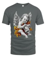 Angel Cherub Money Art Luxury Vintage Style Graphic T Shirt - gray t-shirt on white background