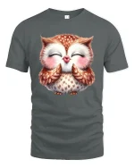 Cute Blushing Owl Illustration Graphic T Shirt Sweet Smile - gray t-shirt on white background
