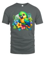 Colorful Parrot Tropical Art Graphic T Shirt Nature Style - gray t-shirt on white background