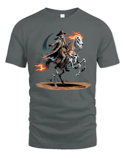 Skeleton Cowboy Ghost Rider Graphic T Shirt Dark Western - gray t-shirt on white background