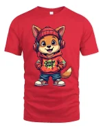 Cute Street Style Dog With Hoodie And Headphones Graphic T Shirt - red t-shirt on white background