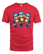 Cute Blue Birds Cartoon Family Art Illustration Graphic T Shirt - red t-shirt on white background