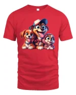 Cute Cartoon Dog Family Smiling Puppy Illustration Graphic T Shirt - red t-shirt on white background