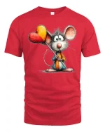 Cute Mouse With Heart Balloons Whimsical Art Graphic T Shirt - red t-shirt on white background