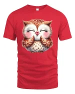 Cute Blushing Owl Illustration Graphic T Shirt Sweet Smile - red t-shirt on white background
