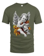 Angel Cherub Money Art Luxury Vintage Style Graphic T Shirt - military green t-shirt on white background