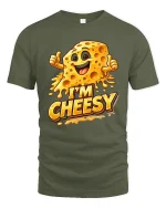 Im Cheesy Funny Cartoon Cheese Graphic T Shirt Smile - military green t-shirt on white background