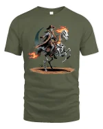Skeleton Cowboy Ghost Rider Graphic T Shirt Dark Western - military green t-shirt on white background