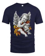 Angel Cherub Money Art Luxury Vintage Style Graphic T Shirt - navy t-shirt on white background