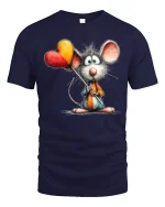 Cute Mouse With Heart Balloons Whimsical Art Graphic T Shirt - navy t-shirt on white background