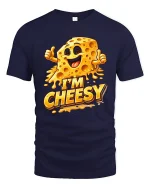 Im Cheesy Funny Cartoon Cheese Graphic T Shirt Smile - navy t-shirt on white background