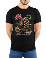 Born To Be Rich Snake Rose Luxury Graphic T Shirt Power - model wearing black tee with hands behind back
