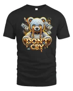 Dont Cry Money Teddy Bear Cartoon Art Tee Bold Street Style - black t-shirt on white background