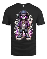 Dark Street Skull Hoodie Art Tee Cool Ghost Urban Style - black t-shirt on white background