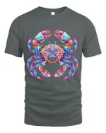 Colorful Mandala Crab Art Tee Vibrant Ocean Inspired Design - gray t-shirt on white background