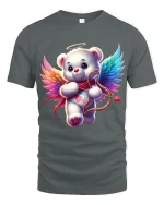 Cute Angel Bear Cupid Art Tee Adorable Love Fantasy Illustration - gray t-shirt on white background