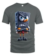 Angry Cartoon Sponge Character Art Tee Funny Grumpy Mood Style - gray t-shirt on white background