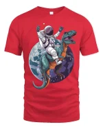 Astronaut Riding Dinosaur Space Adventure Art Tee Funny Sci Fi - red t-shirt on white background