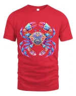 Colorful Mandala Crab Art Tee Vibrant Ocean Inspired Design - red t-shirt on white background