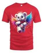 Cute Angel Bear Cupid Art Tee Adorable Love Fantasy Illustration - red t-shirt on white background