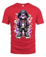 Dark Street Skull Hoodie Art Tee Cool Ghost Urban Style - red t-shirt on white background