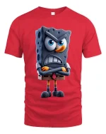 Angry Cartoon Sponge Character Art Tee Funny Grumpy Mood Style - red t-shirt on white background