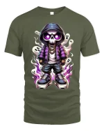 Dark Street Skull Hoodie Art Tee Cool Ghost Urban Style - military green t-shirt on white background