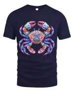 Colorful Mandala Crab Art Tee Vibrant Ocean Inspired Design - navy t-shirt on white background