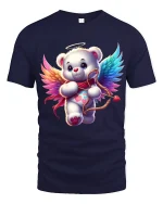 Cute Angel Bear Cupid Art Tee Adorable Love Fantasy Illustration - navy t-shirt on white background