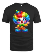 Cute Rainbow Clown T Shirt Adorable Cartoon Circus Art - black t-shirt on white background