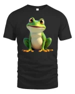 Cute Green Frog T Shirt Adorable Cartoon Amphibian Art - black t-shirt on white background