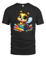 Cute School Bee T Shirt Adorable Cartoon Student Art - black t-shirt on white background