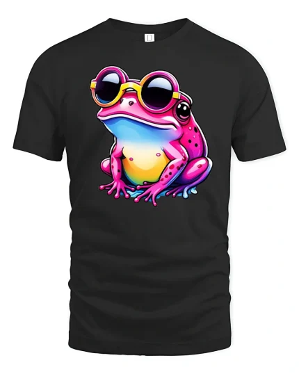 Cool Neon Frog With Sunglasses T Shirt Fun Vibes - black t-shirt on white background