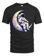 Astronaut Sitting On Moon T Shirt Cosmic Dream Art - black t-shirt on white background
