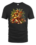 Wild Forest Mushroom Basket T Shirt Rustic Nature Art - black t-shirt on white background