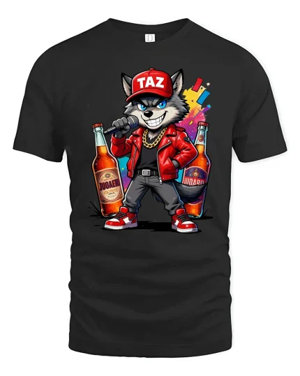 Taz Wolf Rapper Graphic T Shirt Urban Street Style Art - black t-shirt on white background