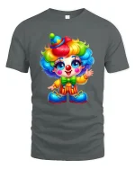 Cute Rainbow Clown T Shirt Adorable Cartoon Circus Art - gray t-shirt on white background