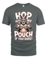 Hop Into My Pouch T Shirt Funny Kangaroo Graphic - gray t-shirt on white background