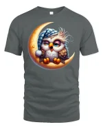 Sleepy Owl On Moon T Shirt Cute Night Art - gray t-shirt on white background