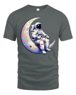 Astronaut Sitting On Moon T Shirt Cosmic Dream Art - gray t-shirt on white background