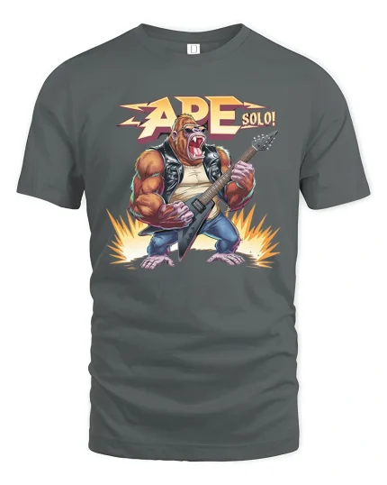 Ape Solo Rock Guitar T Shirt Funny Heavy Metal Graphic - gray t-shirt on white background