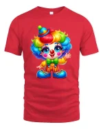 Cute Rainbow Clown T Shirt Adorable Cartoon Circus Art - red t-shirt on white background