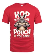 Hop Into My Pouch T Shirt Funny Kangaroo Graphic - red t-shirt on white background