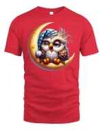 Sleepy Owl On Moon T Shirt Cute Night Art - red t-shirt on white background