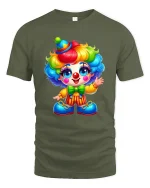 Cute Rainbow Clown T Shirt Adorable Cartoon Circus Art - military green t-shirt on white background