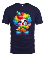 Cute Rainbow Clown T Shirt Adorable Cartoon Circus Art - navy t-shirt on white background