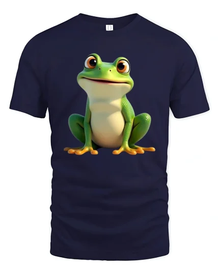 Cute Green Frog T Shirt Adorable Cartoon Amphibian Art - navy t-shirt on white background
