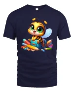 Cute School Bee T Shirt Adorable Cartoon Student Art - navy t-shirt on white background